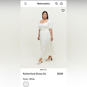 Reformation Rutherford Dress ES, white organic cotton, Short sleeve midi